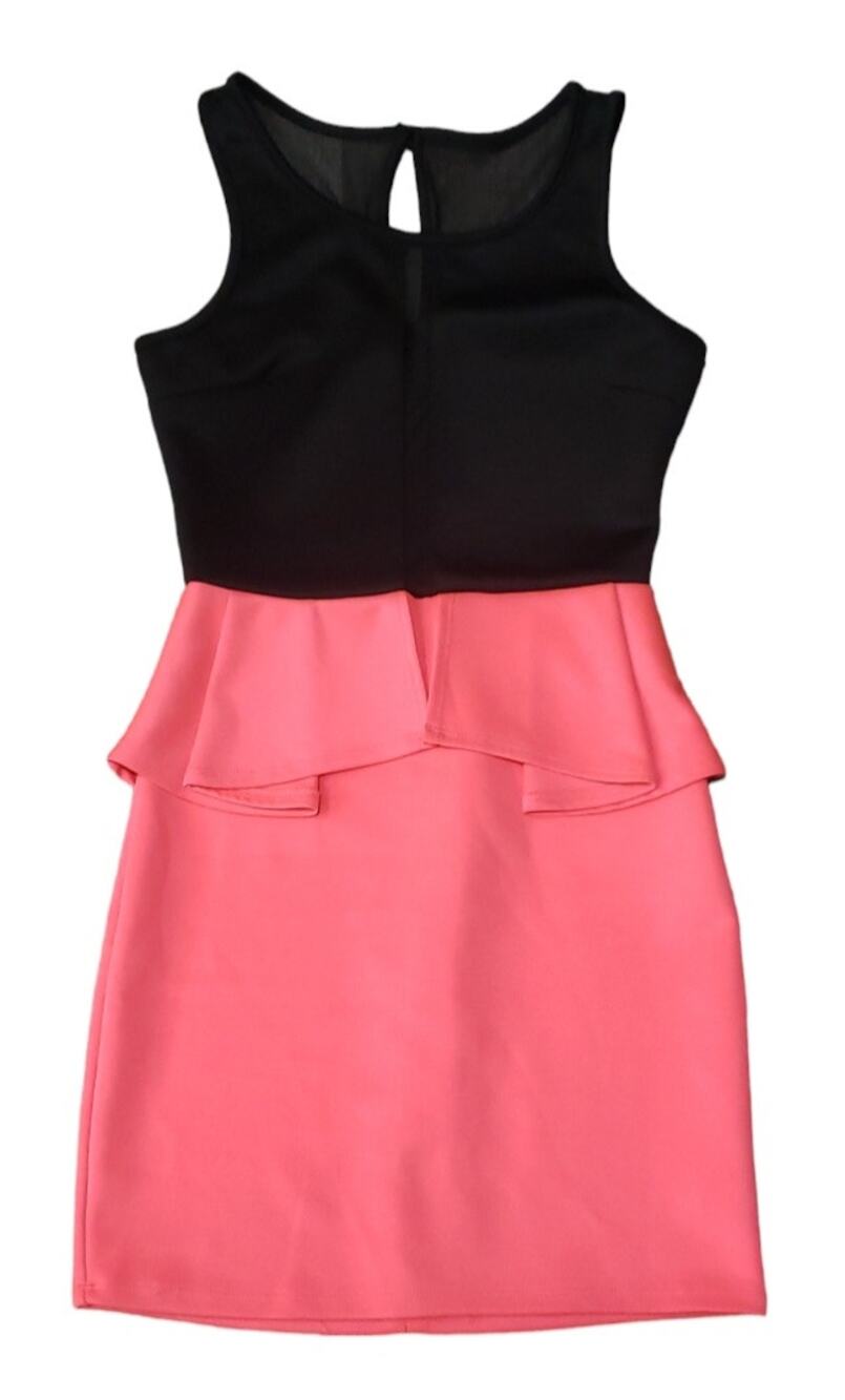 Charlotte Russe Black & Pink Coral Sheer Split Front Block Peplum Mini Dress